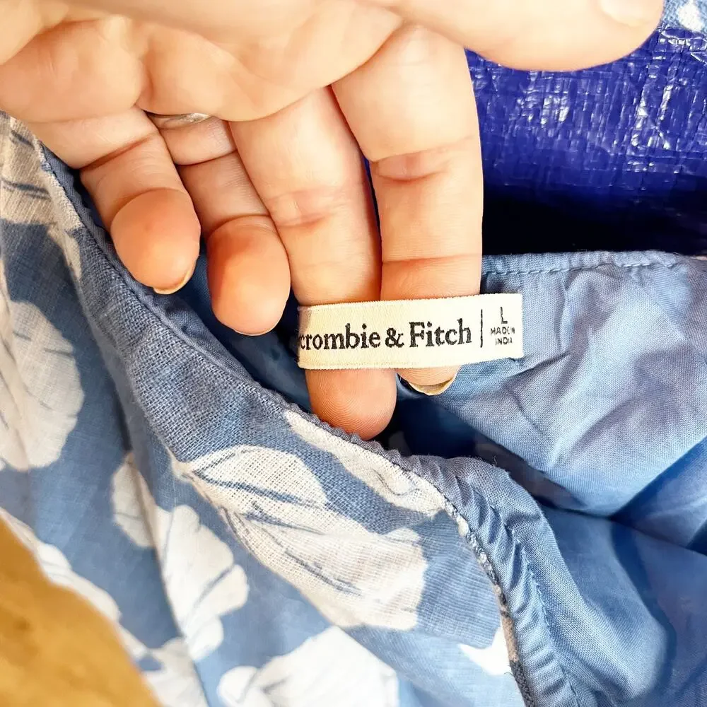 Abercrombie Julia Cutout Tie Back Shell Print Linen Blend Maxi Slip Dress Blue
